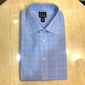 17.5-34 Wrinkle Free Blue Plaid Checkered Dress Shirt, Brand New